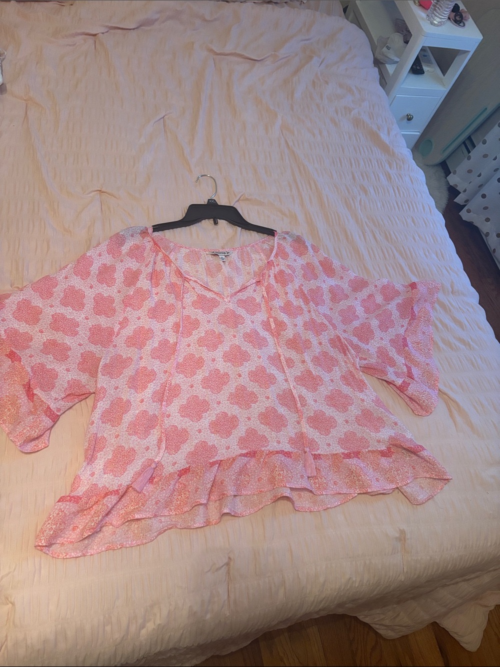Nanette Lepore Pink Floral Peasant Blouse with Ruffle Hem